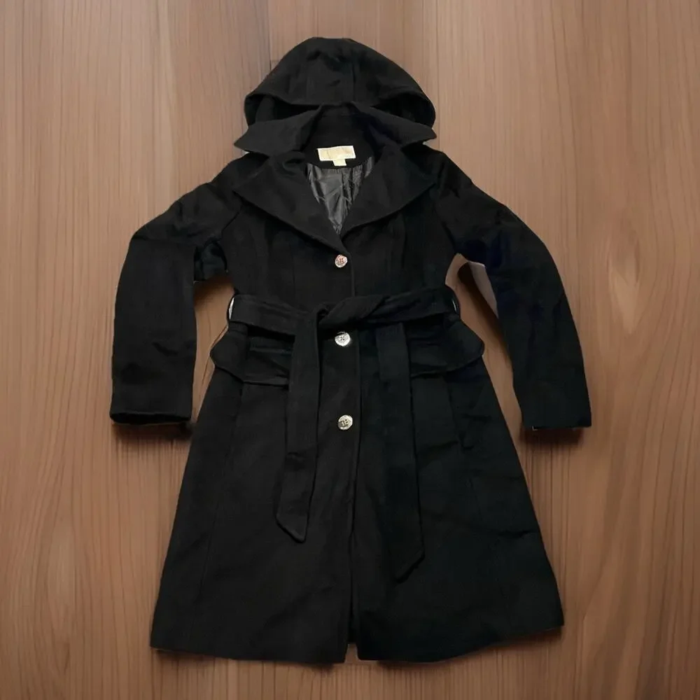MICHAEL KORS Womens Overcoat US XS Black Wool DK50